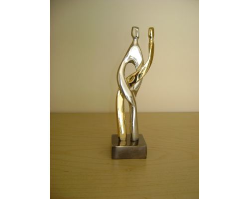 Couple's Figurine - Modern Bronze & Aluminum Sculpture - Handmade Table Decor - Gold Silver 20cm (7.9")