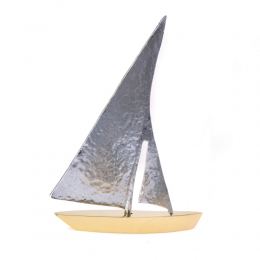 Sailing Boat - Handmade Metal Decorative Nautical Ornament - Bronze & Aluminum - Gold & Silver - Large 9.0'' (23cm)