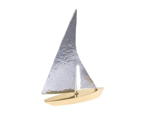 Sailing Boat - Handmade Metal Decorative Nautical Ornament - Bronze & Aluminum - Gold & Silver - Large 9.0'' (23cm)