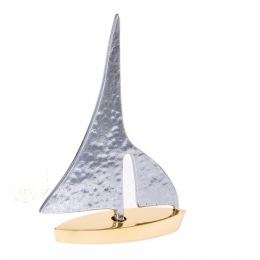 Sailing Boat - Handmade Metal Decorative Nautical Ornament - Bronze & Aluminum - Gold & Silver - Small 5.5'' (14cm)