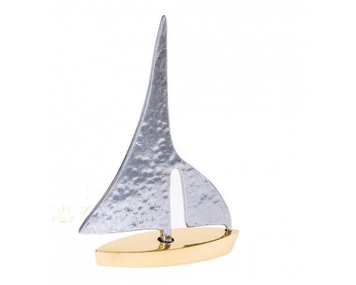 Sailing Boat - Handmade Metal Decorative Nautical Ornament - Bronze & Aluminum - Gold & Silver - Small 5.5'' (14cm)