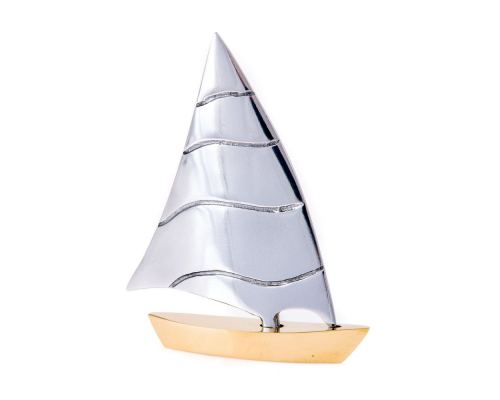 Sailing Boat - Handmade Metal Decorative Nautical Ornament - Bronze & Aluminum - Small 4.3'' (11cm)