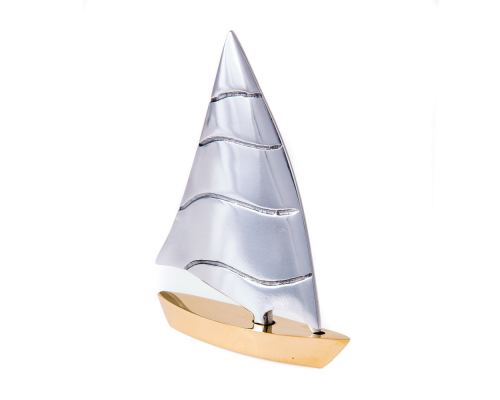 Sailing Boat - Handmade Metal Decorative Nautical Ornament - Bronze & Aluminum - Small 4.3'' (11cm)