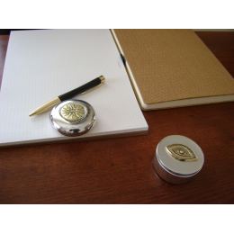 Paperweight (Presse Papier) - Handmade Solid Metal Desk Accessory - Sun of Vergina Design, Gold & Silver