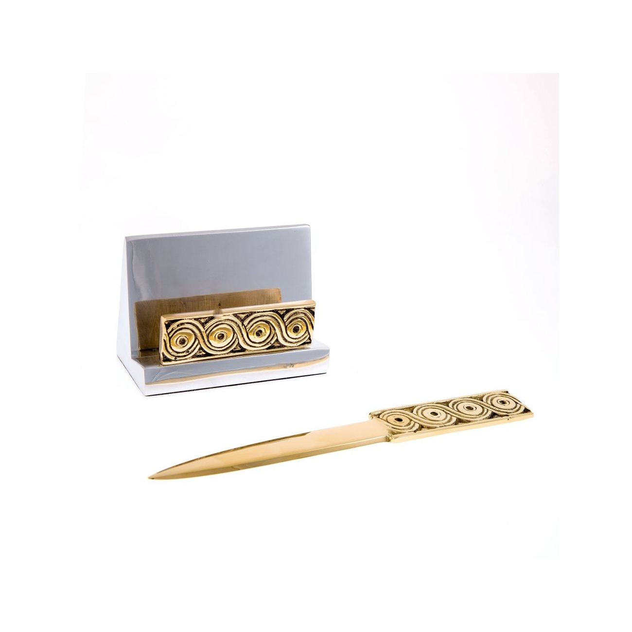 Desk Accessories Set of 2 Archaic Design Handmade Solid Metal