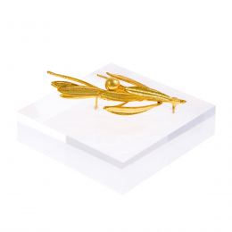 Olive Branch Paperweight or Presse Papier - Real Natural Plant - 24 Karat Gold Plated on Plexiglass, 8x8cm (3.1"x 3.1")