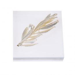 Olive Branch Paperweight or Presse Papier - Real Natural Plant - 925 Sterling Sliver Plated on Plexiglass, 8x8cm (3.1"x 3.1")
