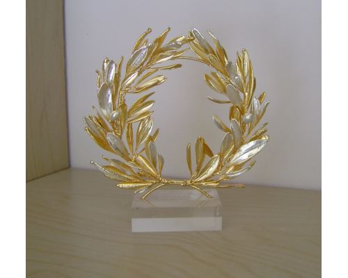 Olive Wreath - Real Natural Plant - Handmade 24 Karat Gold & 925 Sterling Silver Plated on Plexiglass - Decor Ornament - 16cm (6.3")