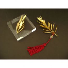 Olive Branch Paperweight or Presse Papier - Real Natural Plant - 24 Karat Gold Plated on Plexiglass, 8x8cm (3.1"x 3.1")