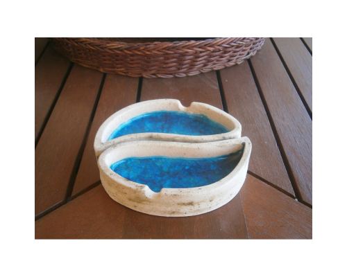 Διακοσμητικό Τασάκι - Κεραμικό με Μπλε Γυαλί 