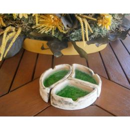 Ashtray - Handmade Beige Ceramic & Green Glass - 3 Sections 