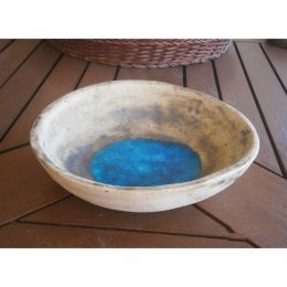 Bowl - Handmade Beige Ceramic & Blue Glass - Casual Style - Small 7" (18cm) 