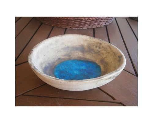 Bowl - Handmade Beige Ceramic & Blue Glass - Casual Style - Small 7" (18cm) 