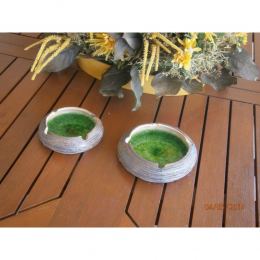 Ashtray Set of 2 - Handmade Brown Ceramic & Green Glass - Casual Style - Large & Small 