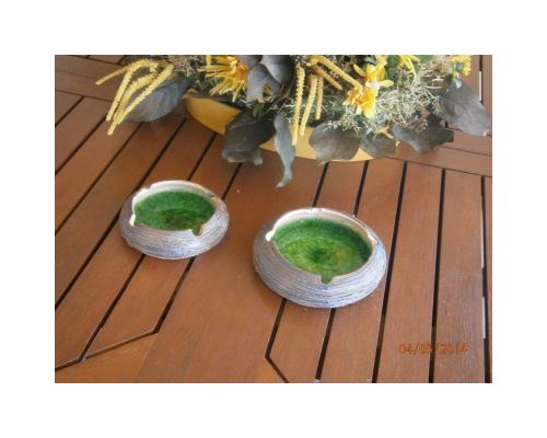 Ashtray Set of 2 - Handmade Brown Ceramic & Green Glass - Casual Style - Large & Small 