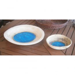 Platter - Handmade Beige Ceramic & Blue Glass - Casual Style - Diameter 36cm 14.2''