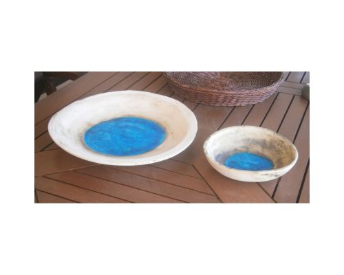 Bowl - Handmade Beige Ceramic & Blue Glass - Casual Style - Small 7" (18cm) 