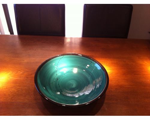 Serving Bowl or Platter - Handmade Ceramic Centerpiece - Green 13"- 33cm