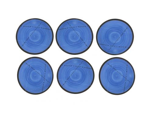 SET of 6, Serving Plates or Dishes, Handmade Ceramic - Blue 8.6" (22cm)