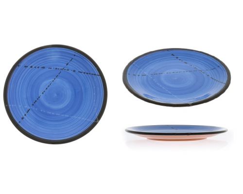 SET of 6, Serving Plates or Dishes, Handmade Ceramic - Blue 8.6" (22cm)