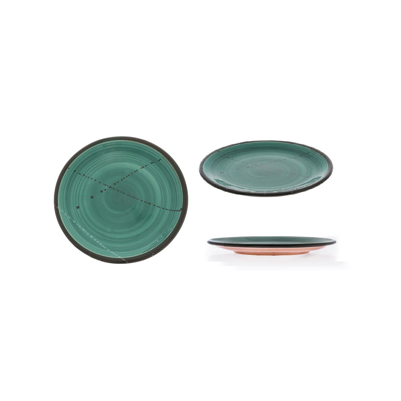 Handmade Ceramic Green 8.6" 22cm Dinner Plate or Dish Set of 6