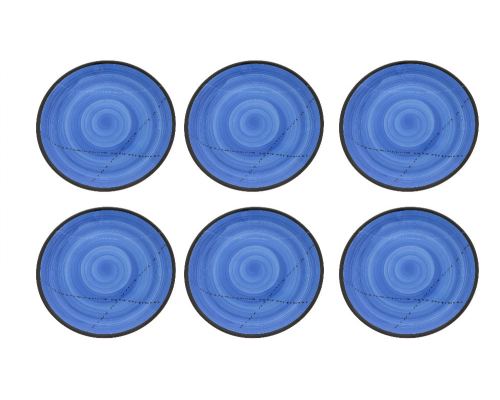 SET of 6, Main Course Serving Plates or Dishes, Handmade Ceramic - Blue 10.6" (27cm)