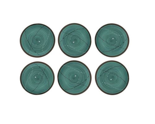 SET of 6, Main Course Serving Plates or Dishes, Handmade Ceramic - Green 10.6" (27cm)