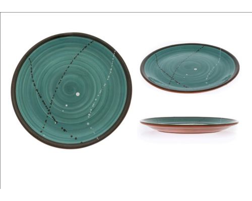 SET of 6, Main Course Serving Plates or Dishes, Handmade Ceramic - Green 10.6" (27cm)