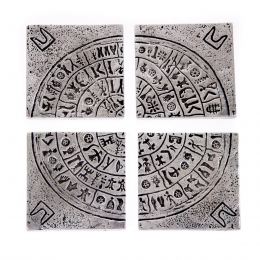 Drink Serving Coasters Set of 4 - Handmade Metal Engraved - Phaistos Disk Design