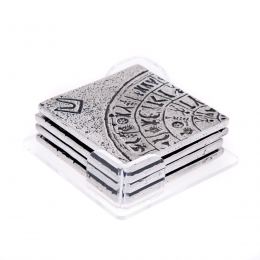 Drink Serving Coasters Set of 4 - Handmade Metal Engraved - Phaistos Disk Design