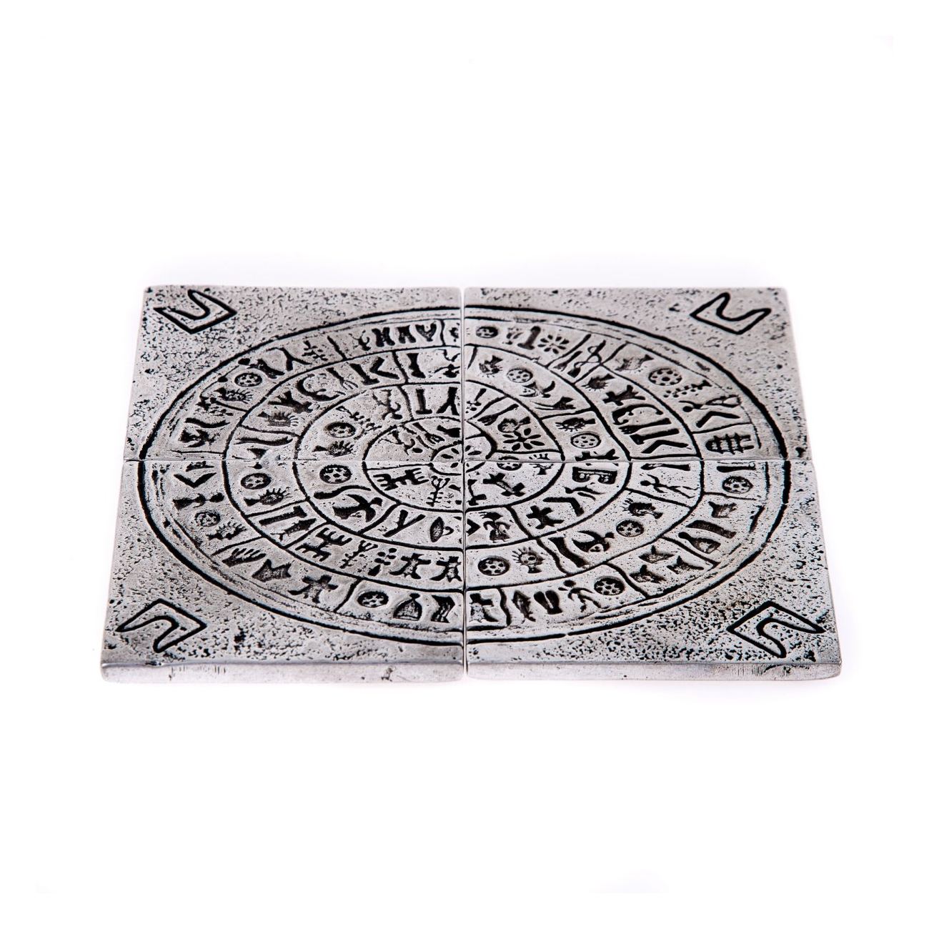 Drink Serving Coasters Set of 4 Handmade Metal Engraved Phaistos