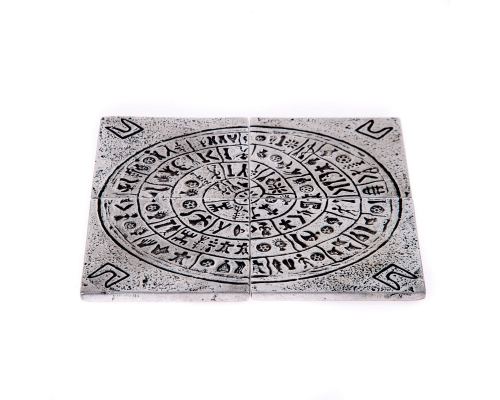 Drink Serving Coasters Set of 4 - Handmade Metal Engraved - Phaistos Disk Design