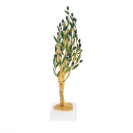 Decorative Olive Tree with Golden Patina, Handmade with Green Leaves & Black Olives on Plexiglass Base, Height 31cm (12.2'')