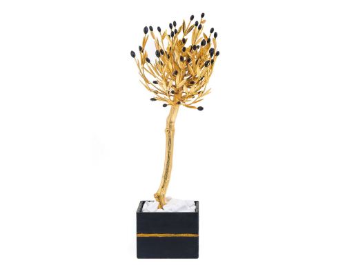 Decorative Olive Tree, Handmade Solid Brass with Golden Patina & Black Olives in Decorative Pot, Height 50cm (19.7'')