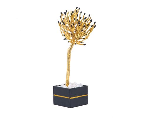 Decorative Olive Tree, Handmade Solid Brass with Golden Patina & Black Olives in Decorative Pot, Height 50cm (19.7'')