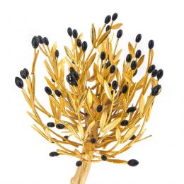 Decorative Olive Tree, Handmade Solid Brass with Golden Patina & Black Olives in Decorative Pot, Height 50cm (19.7'')