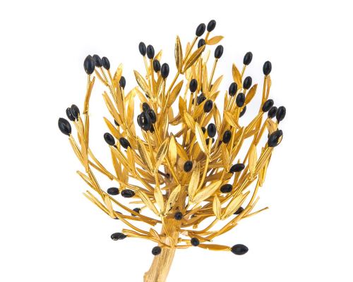 Decorative Olive Tree, Handmade Solid Brass with Golden Patina & Black Olives in Decorative Pot, Height 50cm (19.7'')