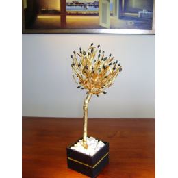 Decorative Olive Tree, Handmade Solid Brass with Golden Patina & Black Olives in Decorative Pot, Height 50cm (19.7'')
