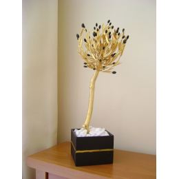 Decorative Olive Tree, Handmade Solid Brass with Golden Patina & Black Olives in Decorative Pot, Height 50cm (19.7'')