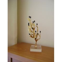 Decorative Olive Tree with Golden Patina & Black Olives, Handmade on Plexiglass Base, Height 22cm (8.6'')