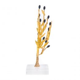 Decorative Olive Tree with Golden Patina & Black Olives, Handmade on Plexiglass Base, Height 22cm (8.6'')