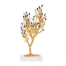 Decorative Olive Tree with Golden Patina & Black Olives, Handmade on Plexiglass Base, Height 31cm (12.2'')