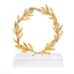 Handmade Decorative Olive Wreath with Golden Patina on Plexiglass Base, 14cm (5.5'')