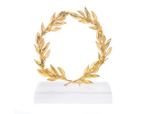 Handmade Decorative Olive Wreath with Golden Patina on Plexiglass Base, 14cm (5.5'')