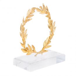 Handmade Decorative Olive Wreath with Golden Patina on Plexiglass Base, 14cm (5.5'')