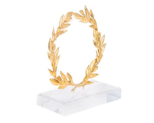 Handmade Decorative Olive Wreath with Golden Patina on Plexiglass Base, 14cm (5.5'')