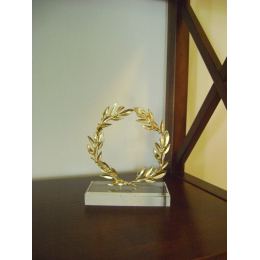 Handmade Decorative Olive Wreath with Golden Patina on Plexiglass Base, 14cm (5.5'')