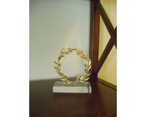 Handmade Decorative Olive Wreath with Golden Patina on Plexiglass Base, 14cm (5.5'')