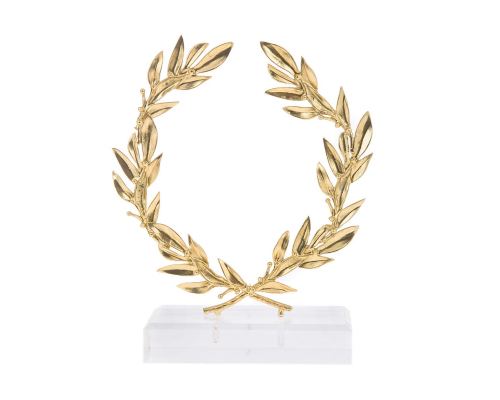 Handmade Decorative Olive Wreath with Golden Patina on Plexiglass Base, 15cm (5.9'')