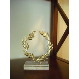 Handmade Decorative Olive Wreath with Golden Patina on Plexiglass Base, 15cm (5.9'')